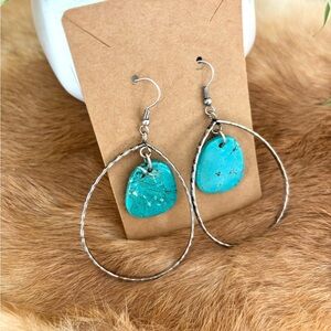 Turquoise and Silver Hoop Earrings